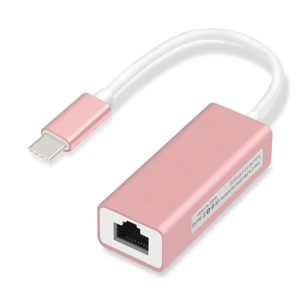 Windyoung USBC адаптера Ethernet 10/100 Мбит/с Тип C RJ45 сетевой адаптер USB-C Тип-C сетевая карта USB Ethernet для MacBook Chromebook - Цвет: Rose gold