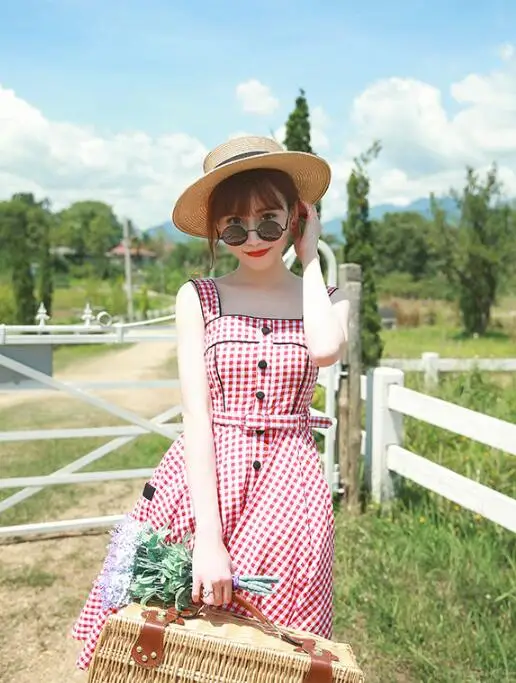 Женское Хлопковое платье в клетку красное с пышной юбкой стиле 1920 х пышная юбка