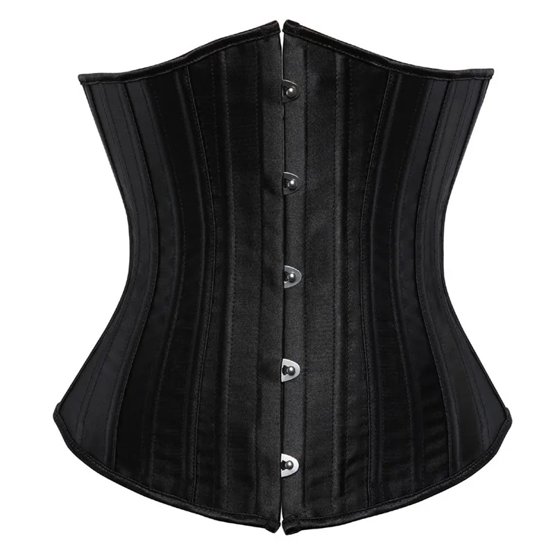 

Sapubonva steel boned underbust corset body shaper woman sexy waist control corsets bustiers black satin waist cincher corselet