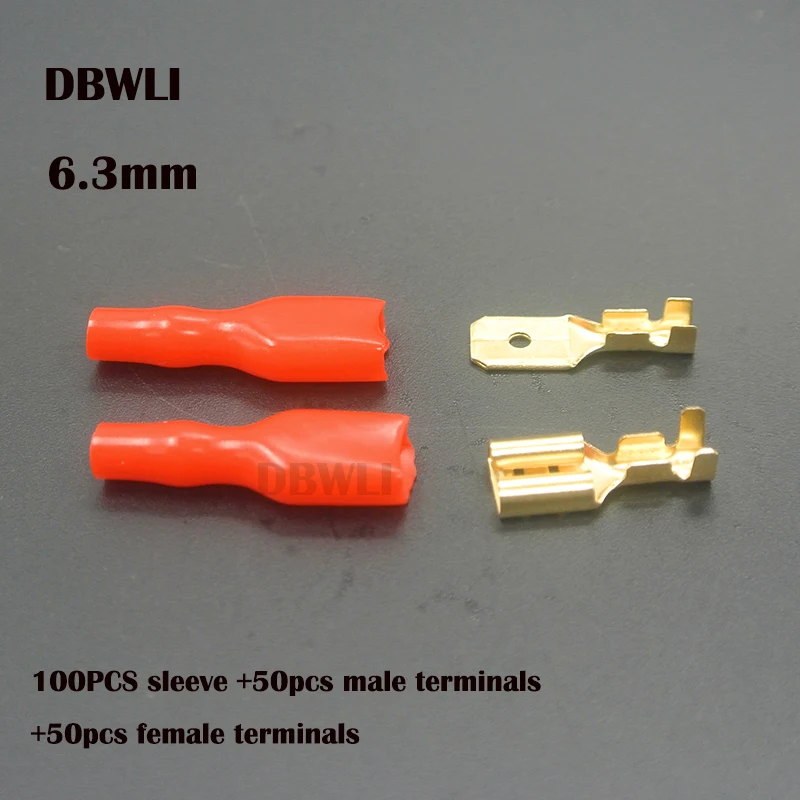 200pcs 6.3mm R Brass 200 шт. 6,3 мм провода разъемы обжимные клеммы обжимной Женский Мужской Лопата клеммы с красными синими изоляционными рукавами - Цвет: 200pcs 6.3mm R Brass