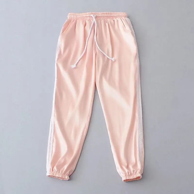 Женские спортивные штаны, 10 цветов,, повседневные, мешковатые, розовые, в полоску, с высокой талией, женские брюки, Pantalon Femme