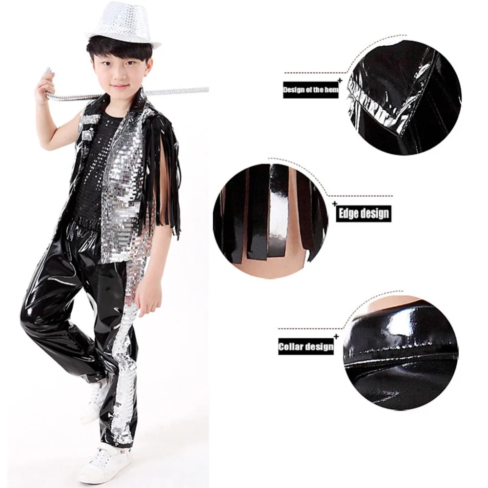 Детские блестящие куртки школьные костюмы рэпера джаз хип-хоп одежда для танца