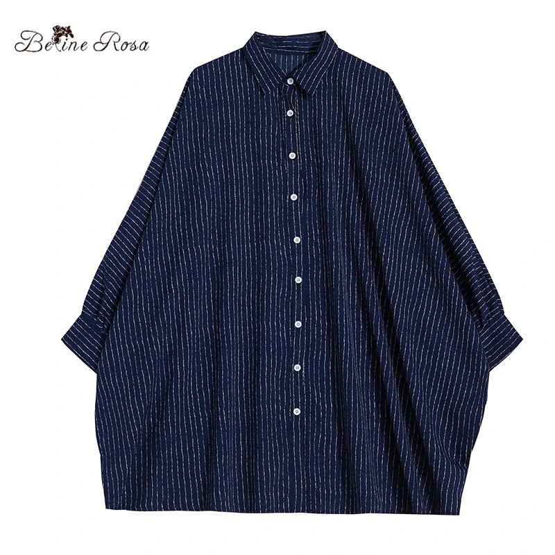 BelineRosa/блузка размера плюс Европейская мода топ с рукавами летучая мышь полосатая