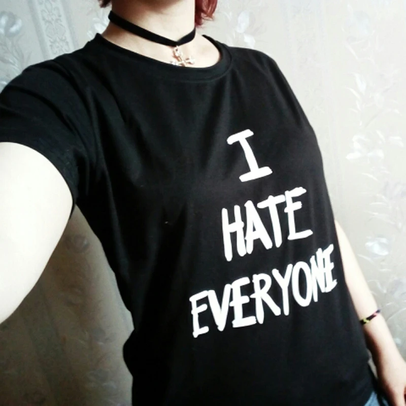 Новая летняя футболка с надписью I Hate Everyone Женская Повседневная из 100% хлопка