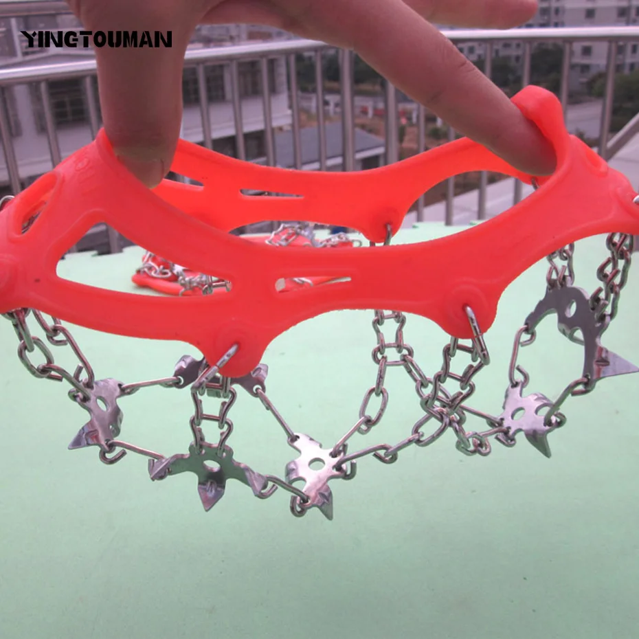 

YINGTOUMAN 18-Teeth Sports Anti-Slip Ice Gripper Cleats Shoe Boot Grips Crampon Chain Spike Snow For Climbing With Storage Bag