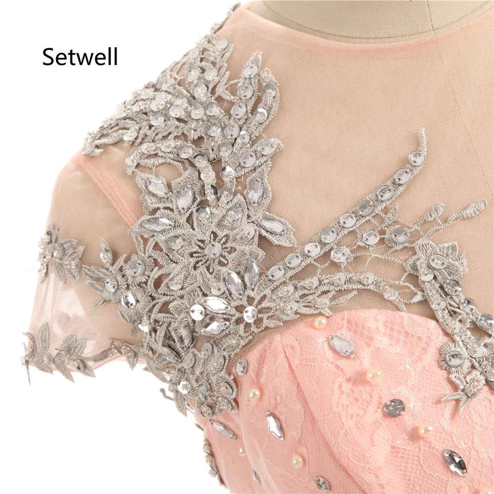 Setwell класса люкс Бисер Аппликация Кружевное Вечернее Платье 2017 круглый вырез