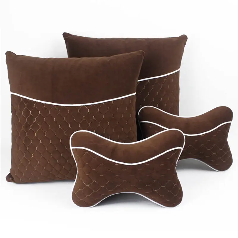 brown 1set Подголовник автомобиля подушка для шеи плюшевые авто защита шеи Отдых подушки для сиденья талии поддерживает подушка памяти хлопок - Цвет: brown 1set