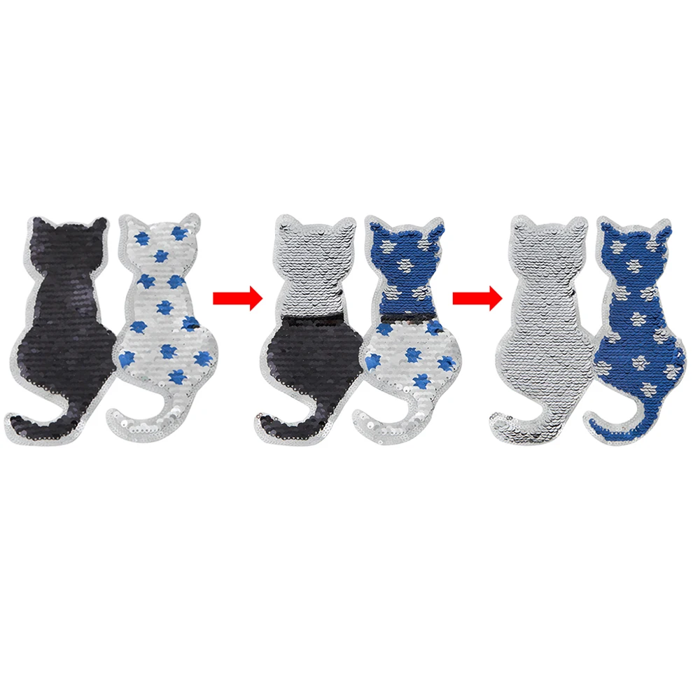 Кот Вышивка цвет нашивок изменение блёстки Реверсивные пришить клеящиеся утюгом