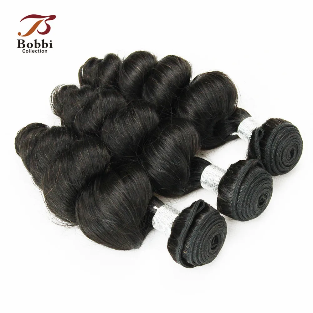 BOBBI COLLECTION Peruvian Loose Wave Bundles With Closure 2/3 Natural Color Non Remy Human Hair Weave | Шиньоны и парики