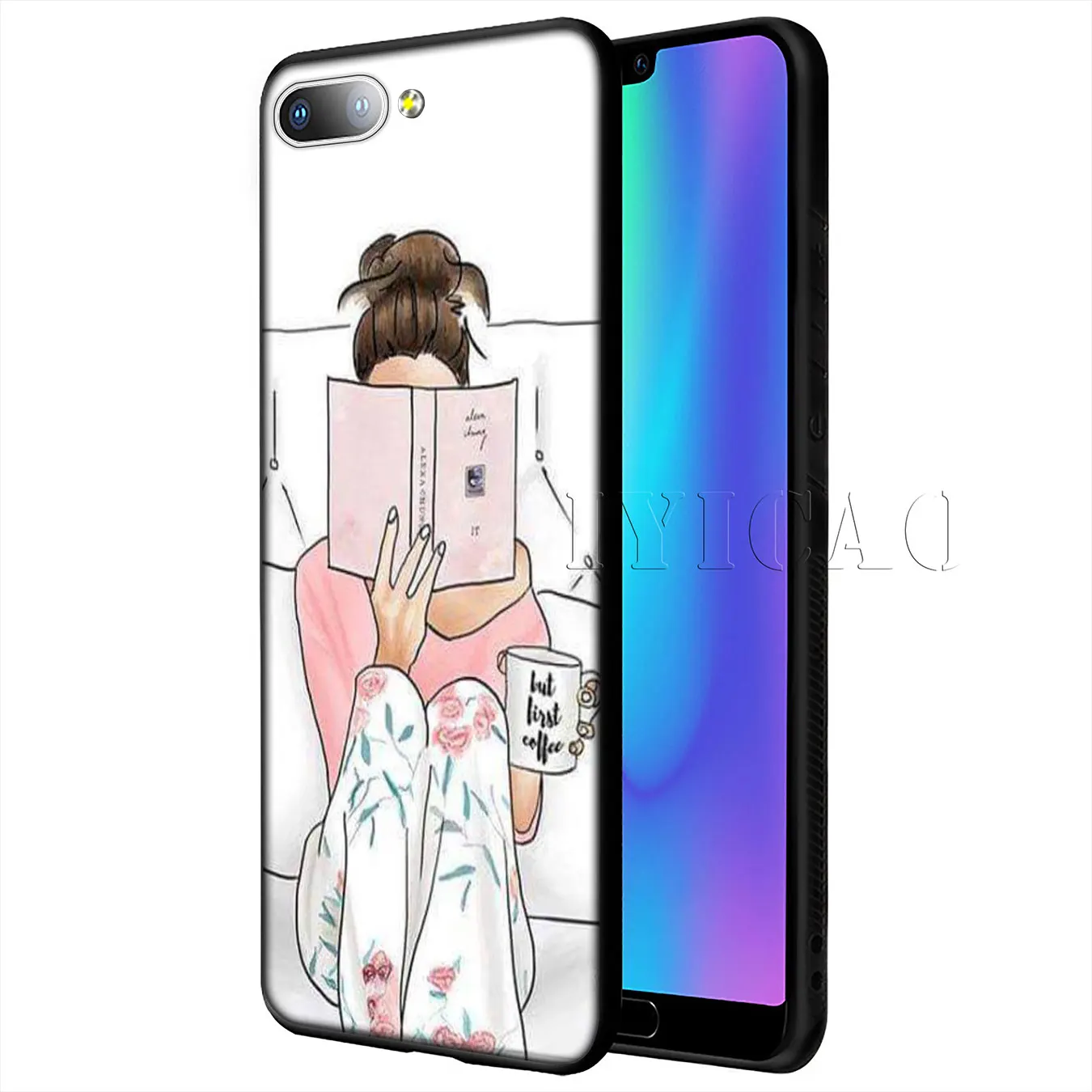 IYICAO Ok But First Coffee Book Girl Soft Case for Huawei Y9 Y7 Y6 Prime 2019 Honor 20 8C 8X 8 9 9X 10 Lite 7C 7X 7A Pro |