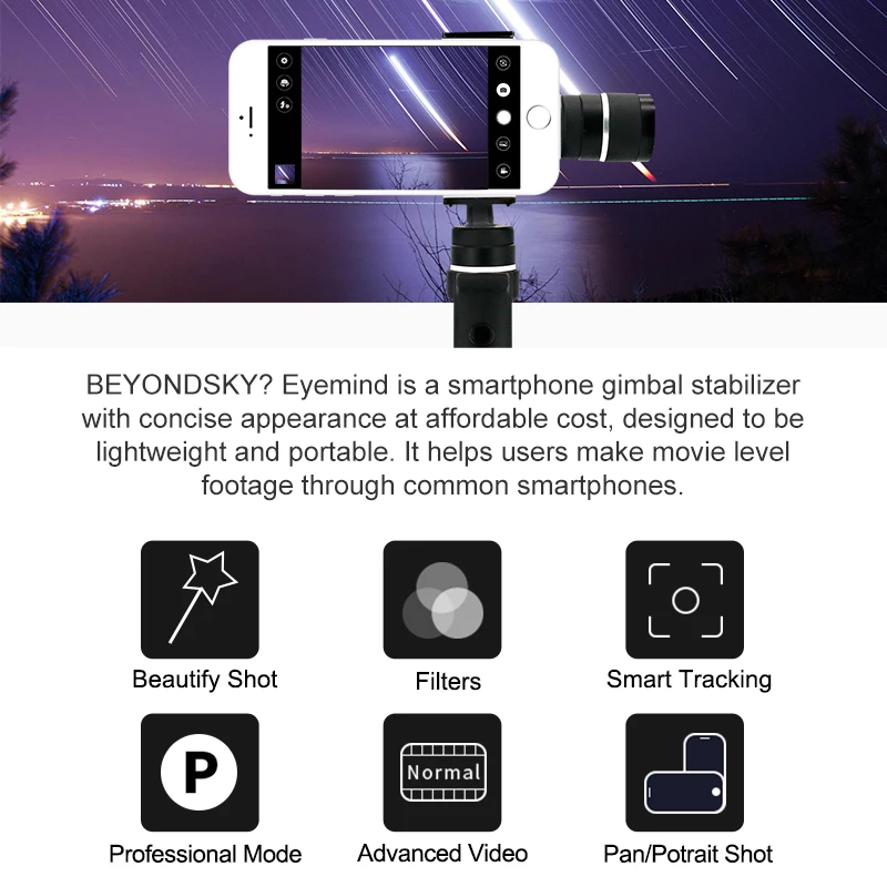 BEYONDSKY Eyemind смартфон ручной карданный 3-осевой Стабилизатор сумка Gopro пластина для iPhone Xiaomi samsung экшн Камера и гладкий