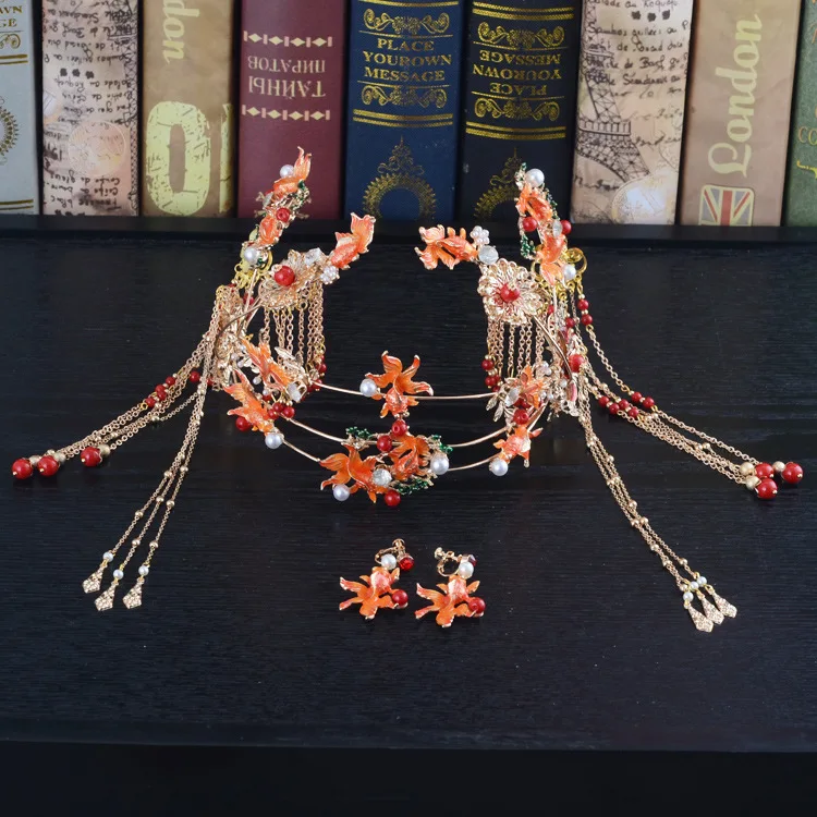 JaneVini Традиционный китайский свадебный заколка для волос серьги золотые рыбки