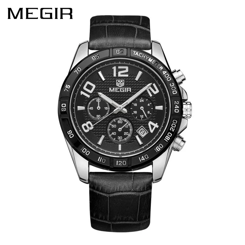 MEGIR часы для мужчин Relogio Masculino Топ Бренд роскошные кожаный Хронограф Кварцевые Erkek