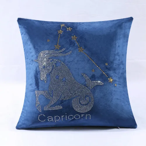 Capricorn blue IDouillet Созвездие Стразы, декоративная Бархатная подушка, чехол подушка со знаком зодиака, чехол для дивана, дивана, стула, квадратная 45x45 см - Цвет: Capricorn blue