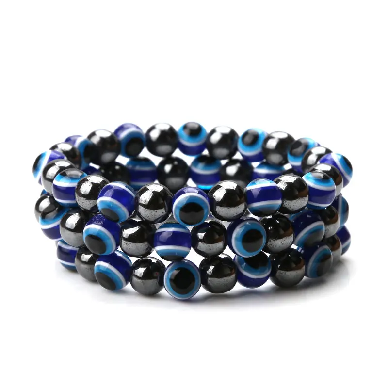 Браслет из ОБСИДИАНОВЫХ бусин синего и красного цвета 8 мм мужской браслет с