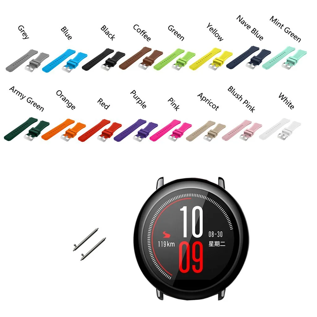 Силиконовый ремешок для часов, металлический ремешок для Xiaomi Huami Amazfit Pace, яркий браслет, браслет на запястье для Amazfit Strato, спортивные часы 2