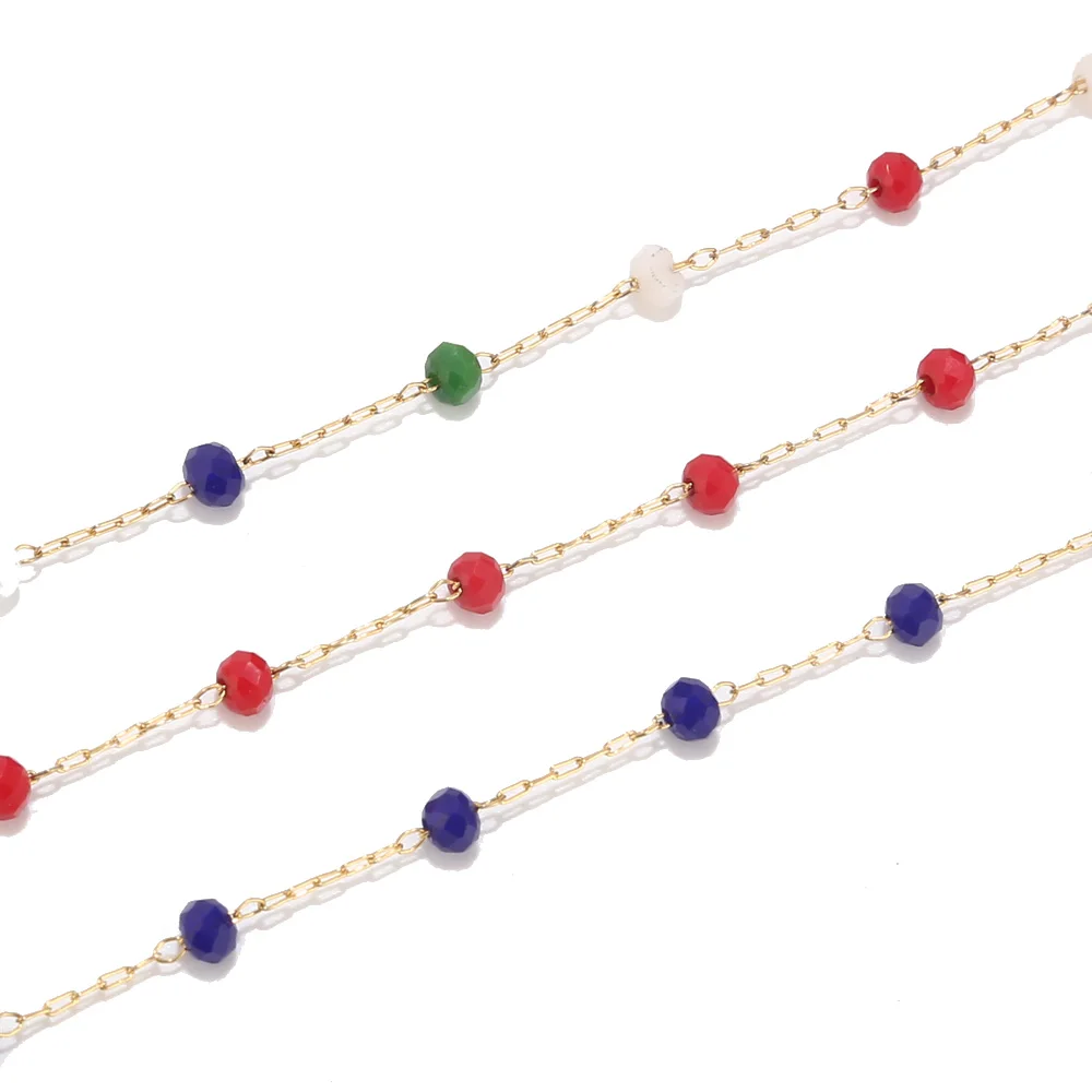 Newest 3.4MM mixed color Stainless Steel glass Bead Chain DIY jewelry finding | Украшения и аксессуары
