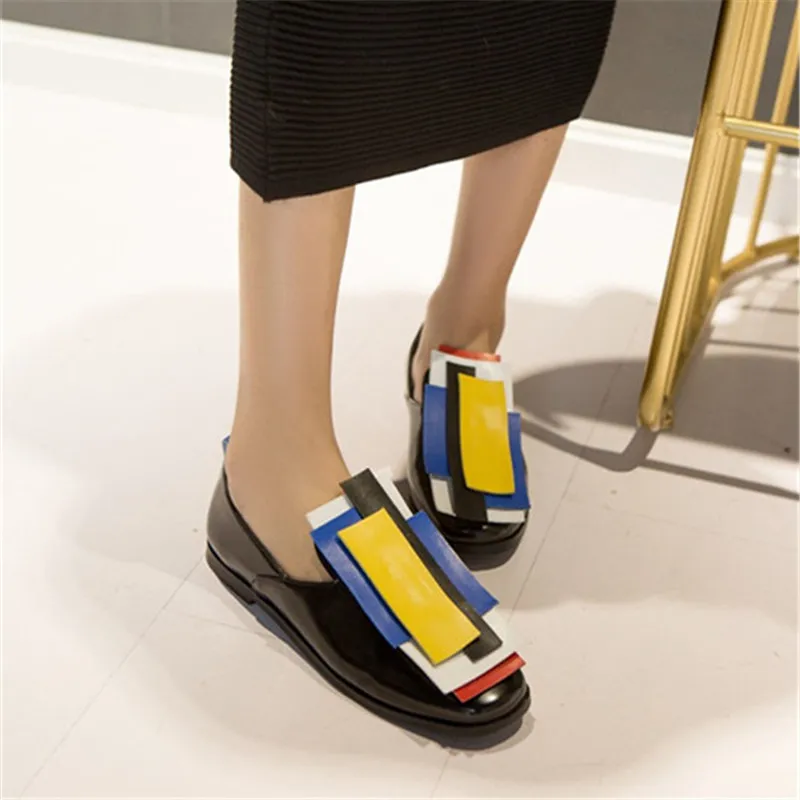 Туфли оксфорды женские квадратный носок плоская подошва без застежки разные