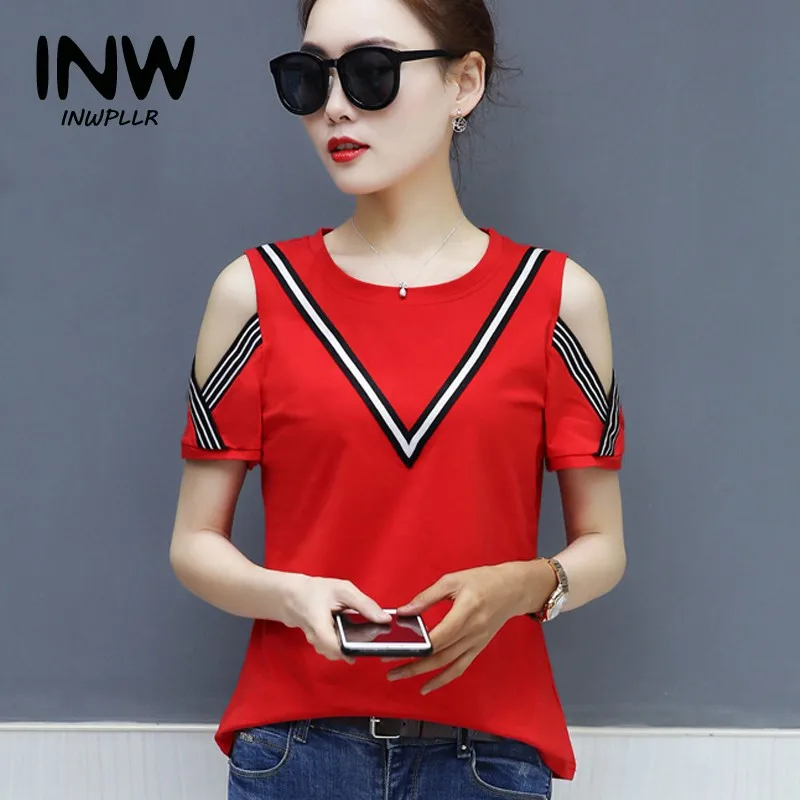 Повседневное Футболки Для женщин 2018 модный пэчворк Femme короткий рукав с