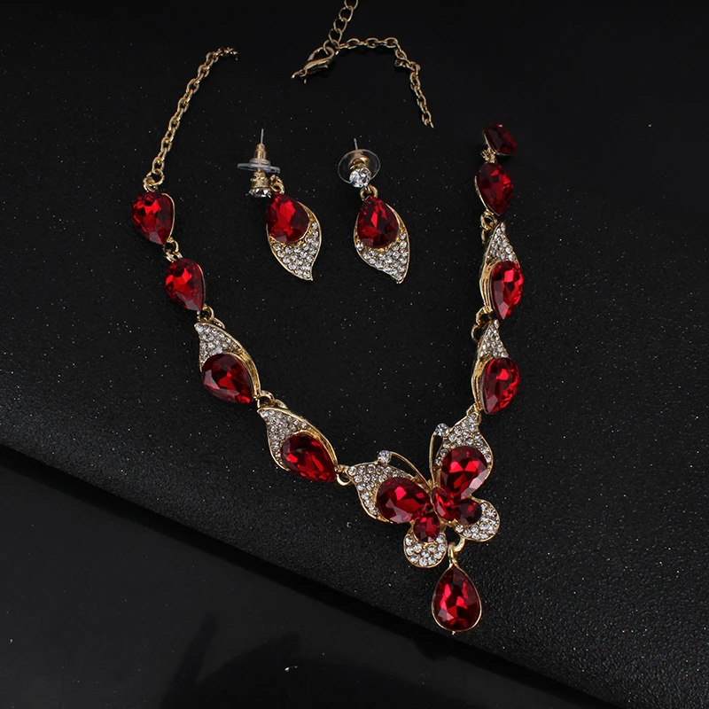 Свадебные украшения jiayijiaduo Свадебный комплект ювелирных изделий/ожерелье с бабочкой из кристаллов серьги набор для милых женщин свадебные ювелирные изделия NE+ EA