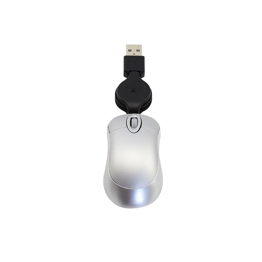 CHYI Мини Компьютерная Мышь Выдвижной Usb кабель оптическая эргономичная Mause 1600 dpi портативная маленькая 3d Проводная PC Gamer мышь для ноутбука - Цвет: Серебристый