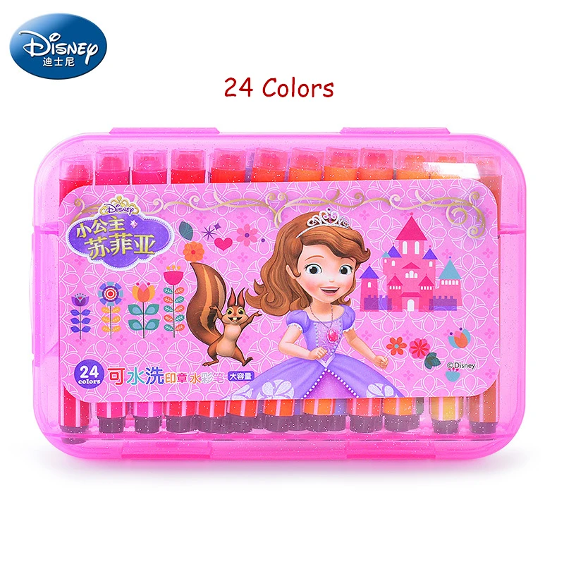 24 Colors sofia Дисней краски ing поставки водяная кисть мультфильм Микки Маус принцесса замороженная Эльза краски кисти набор канцелярских акварельных кистей - Цвет: 24 Colors sofia