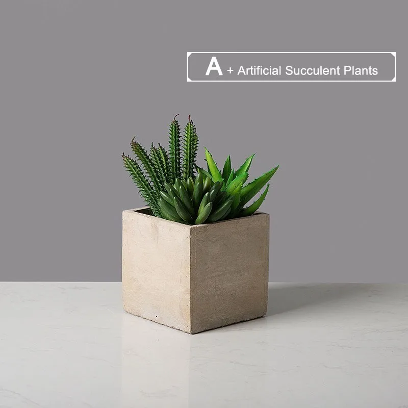 A Artificial Plants Садовый креативный цементный геометрический цветочный горшок, горшок для суккулентов, цветочный горшок для растений, настольный бонсай, горшки для украшения дома - Цвет: A Artificial Plants