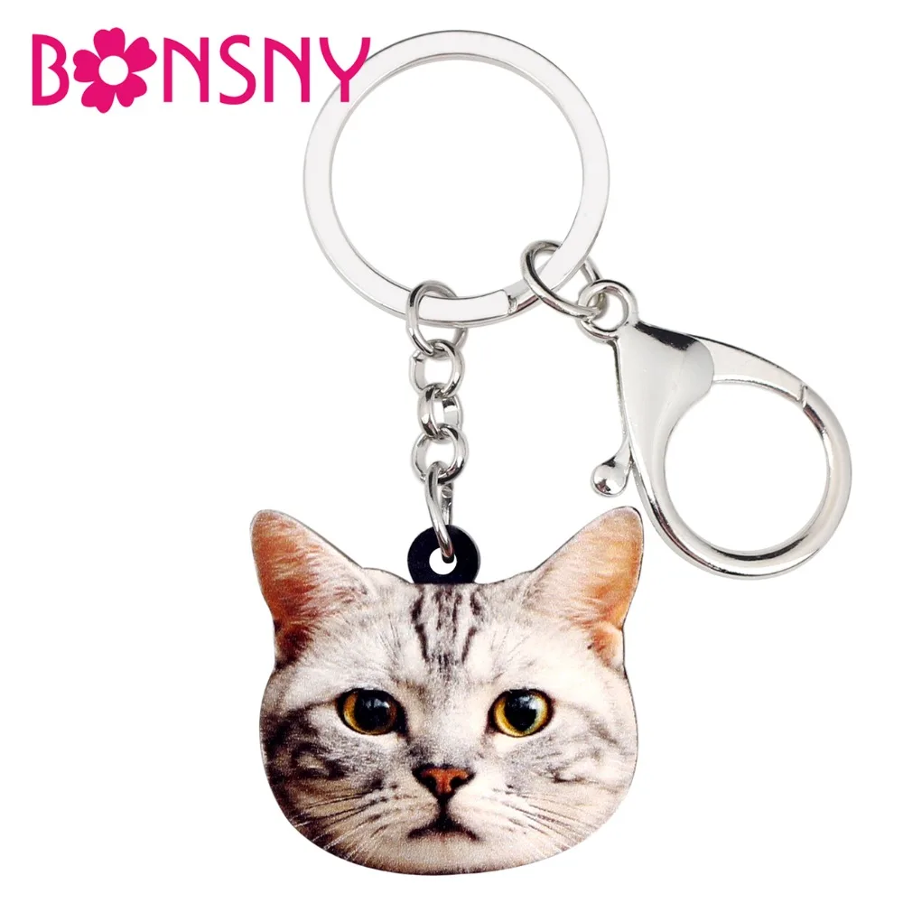 Bonsny акриловые милые брелки для ключей с кошкой и котенком кольца животными
