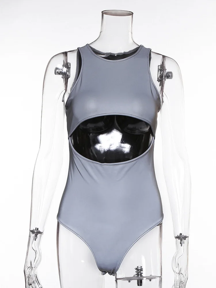 Новый модный серый светоотражающий комбинезон Женский Летний Эластичный