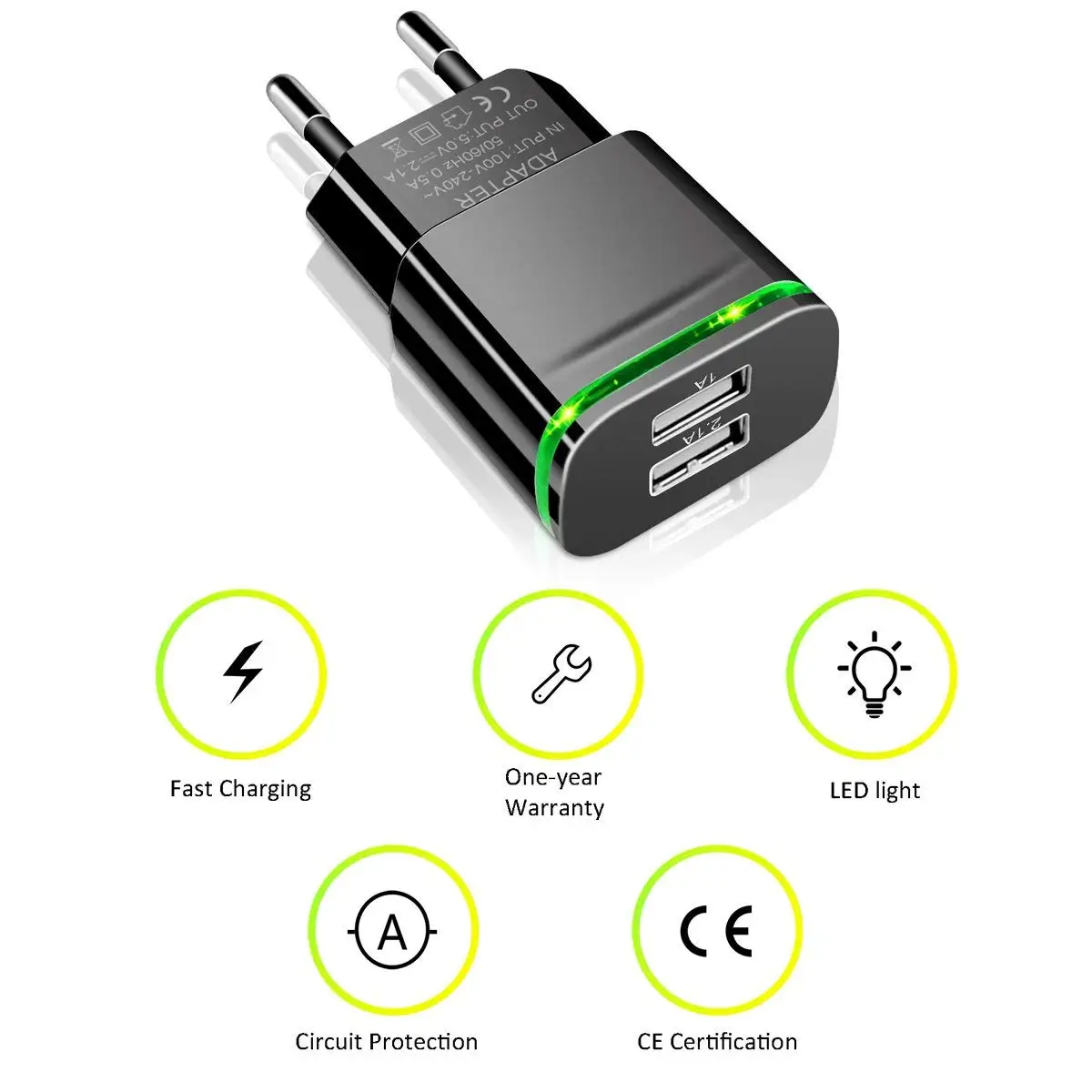 5 В 2A световой 2 Порты двойной ЕВРОПА ЕС USB Travel Подключите зарядное Зарядное