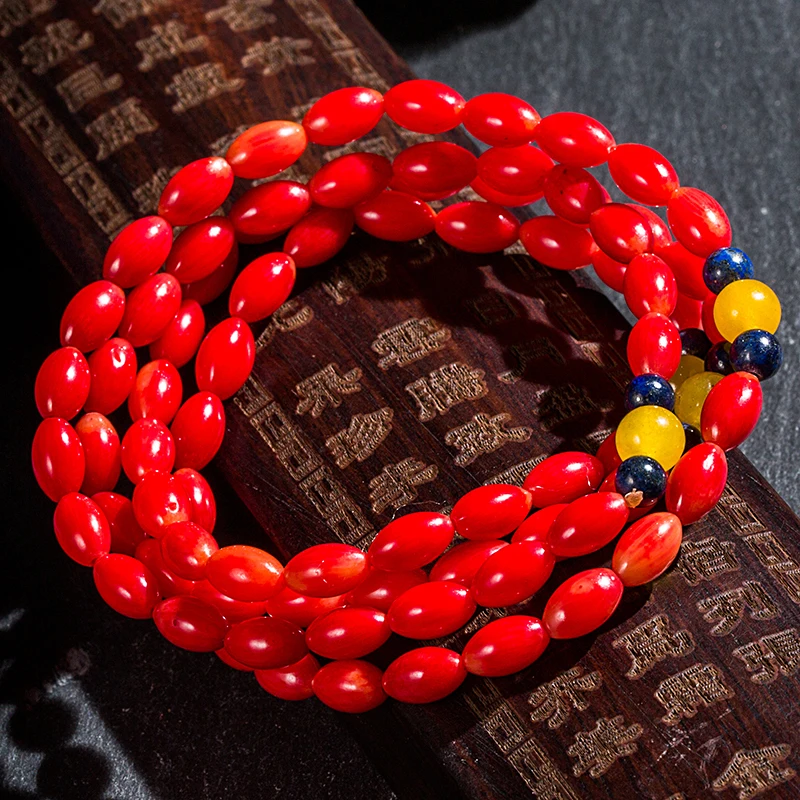 Женский браслет shuangsheng многослойный из натурального красного коралла 7 мм|red coral