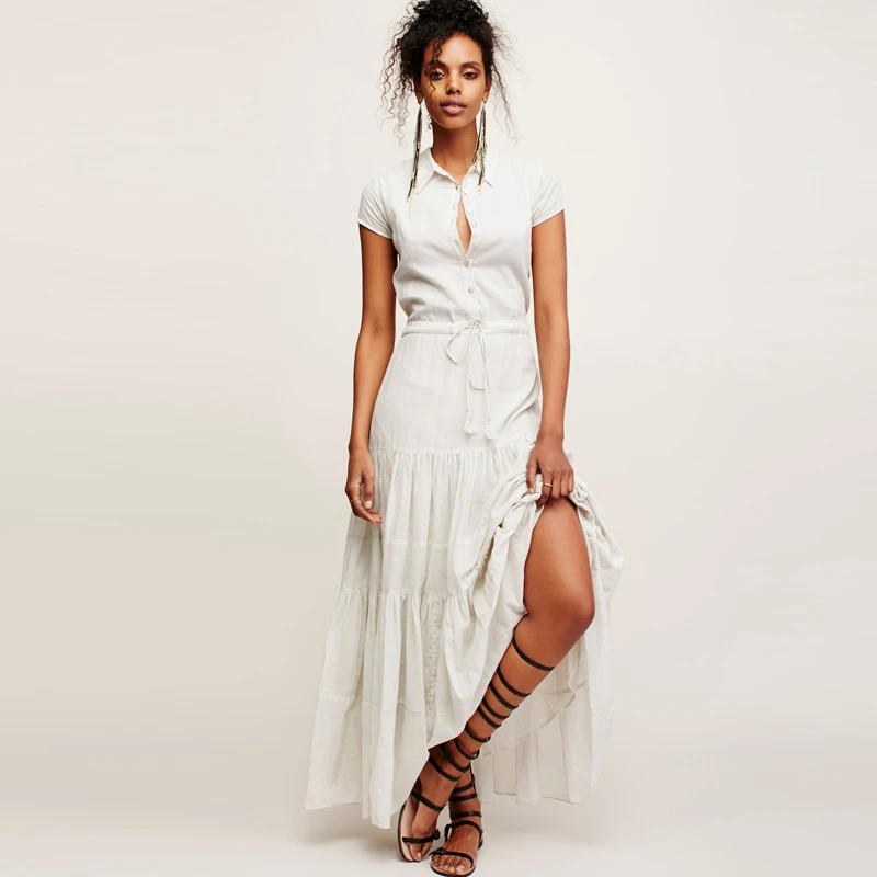 Женщины новая мода лето платья простой однобортный складки большие качели