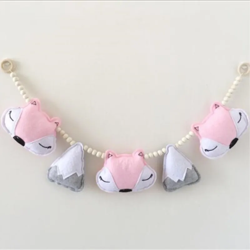 Pink Grey INS, нордический войлок, лиса, Снежная гора, с деревянными бусинами, гирлянды, для детской комнаты, украшение на стену, украшения для детской комнаты - Цвет: Pink Grey