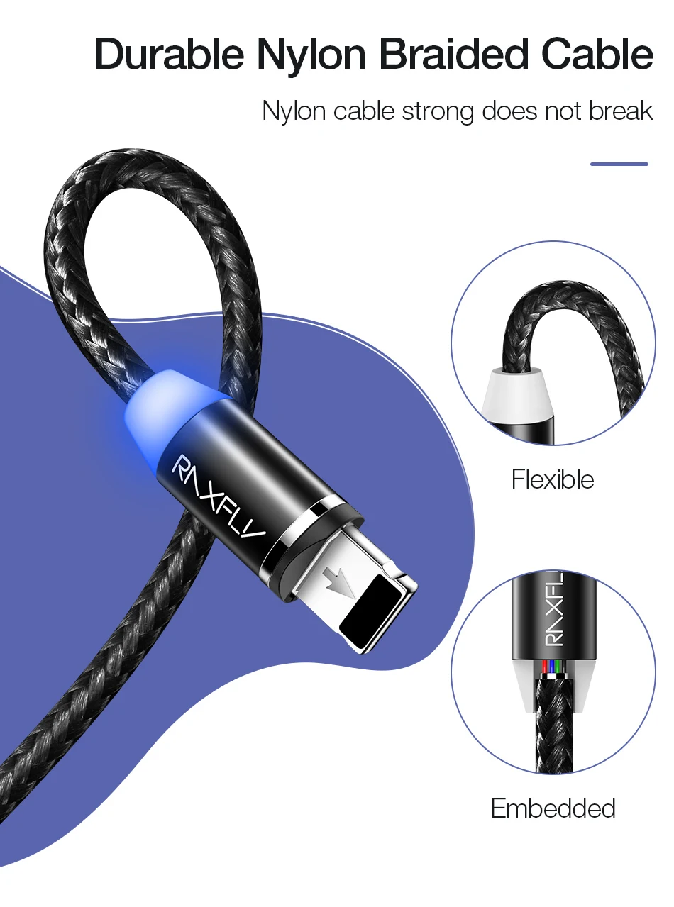 Магнитный кабель RAXFLY Micro usb type C кабель для iPhone 11 Pro Max Xiaomi Redmi провод для быстрого заряда 1 м светодиодный магнитный кабель для зарядки