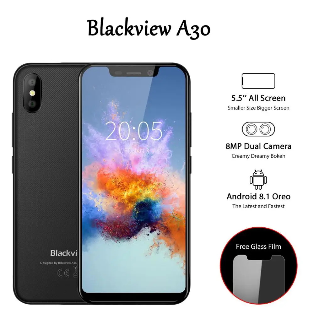 Blackview A30 смартфон с 5 5-дюймовым дисплеем четырёхъядерным процессором MTK6580A ОЗУ 2 Гб