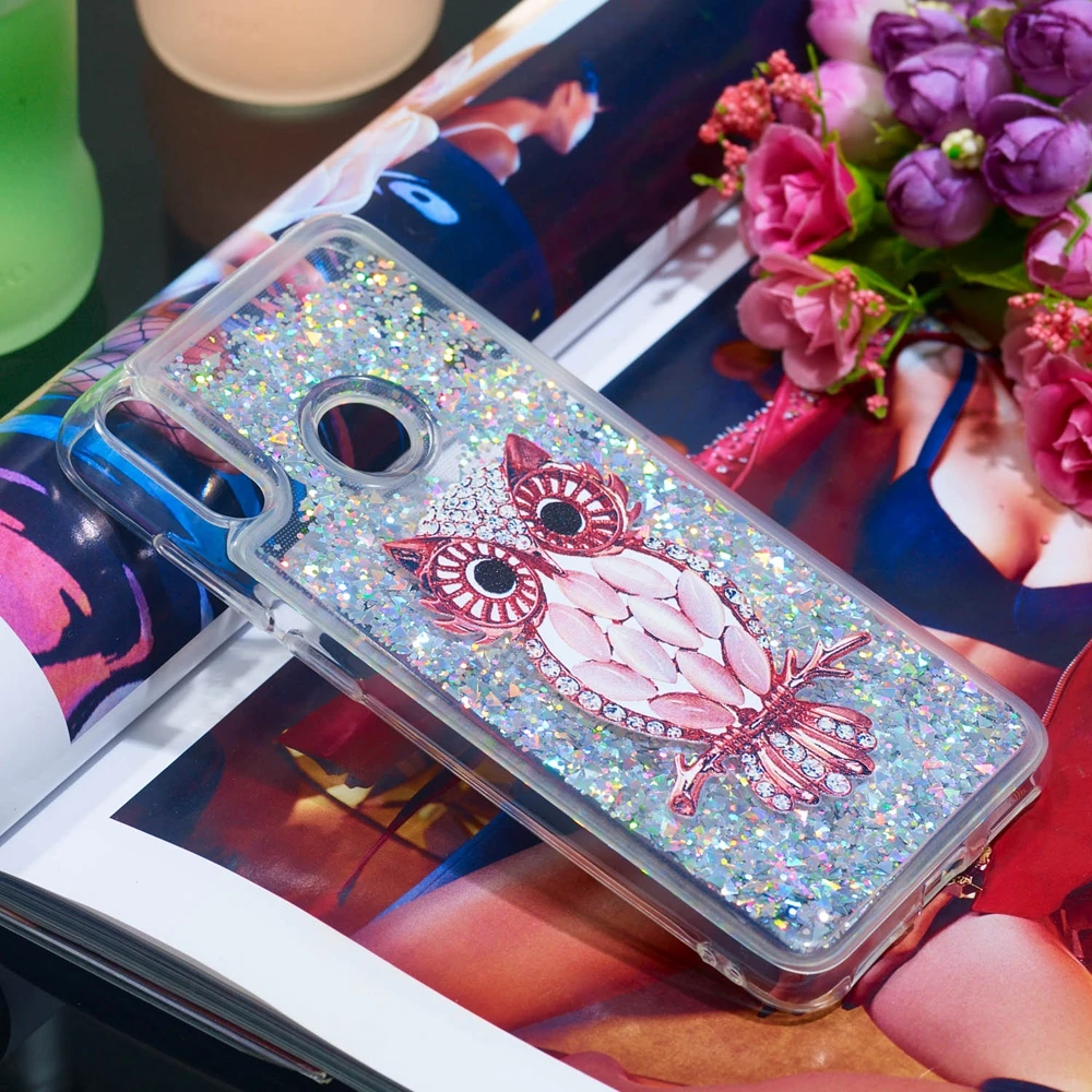 Etui huawei Y5 Y6 Y7 Y9 Prime чехол для телефона с блестящей совой динамичный жидкий зыбучий песок чехол для huawei Y5 Y6 Y7 чехол