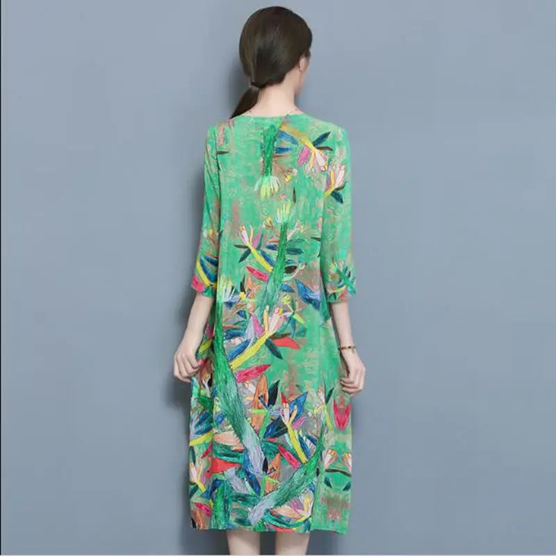 Женское длинное платье из вискозы свободное шифоновое в китайском стиле с