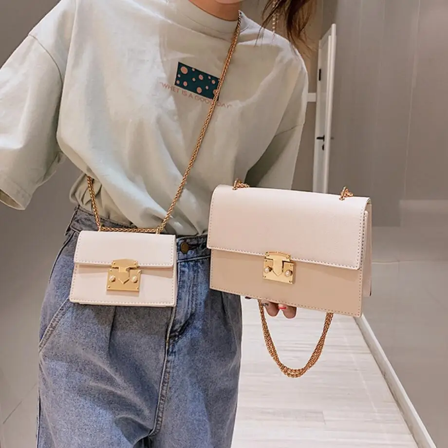 2 bags White Элегантная Женская Повседневная квадратная сумка летняя новая качественная кожаная женская дизайнерская сумка с цепочкой - Цвет: 2 bags White