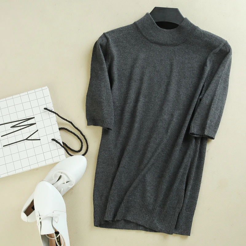 2019 new wool knit short-sleeved female half-high collar thin section Slim large size wild fashion pullover | Женская одежда