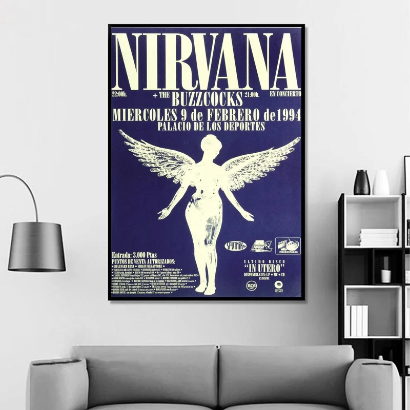 Nirvana Palicio De Los Deportes концертный плакат(Испания 1994) винтажная печать Kurt Kobain музыка домашний декор настенная Художественная печать на холсте