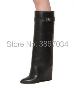 Классические дизайнерские женские сапоги SHOOEGLE до колена на танкетке рыцарские с