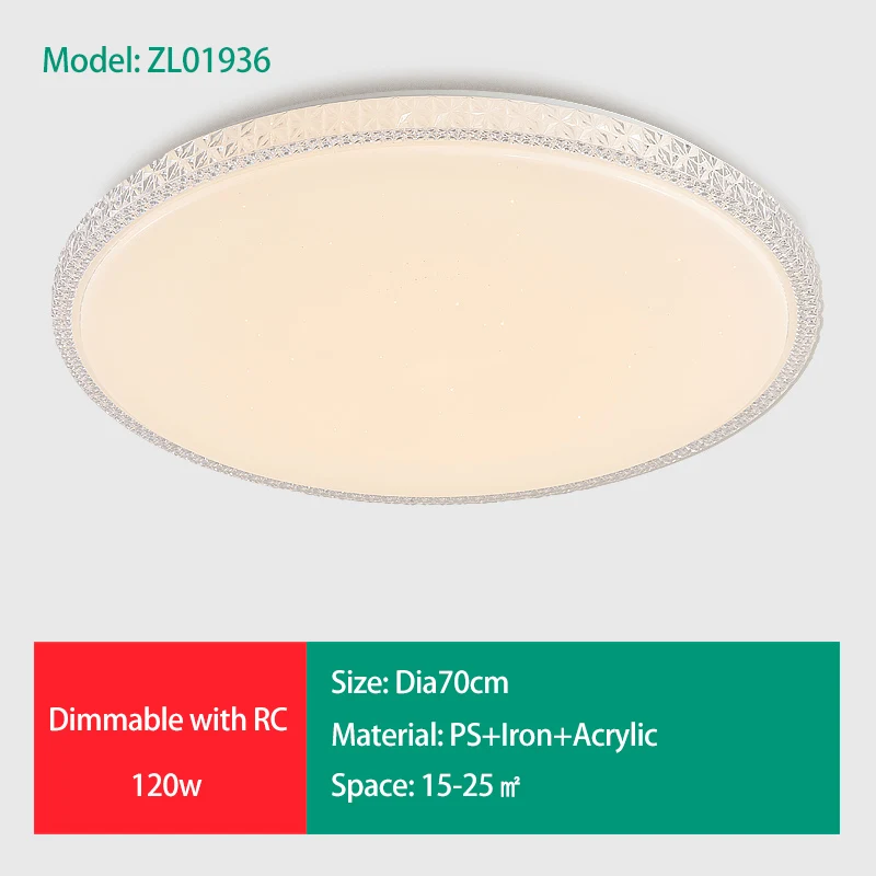 ZL01936-120w Dia70cm Светодиодный потолочный светильник, современный светильник для гостиной, светильник для спальни, столовой, для кабинета, Домашний Светильник с пультом дистанционного управления - Цвет корпуса: ZL01936-120w Dia70cm