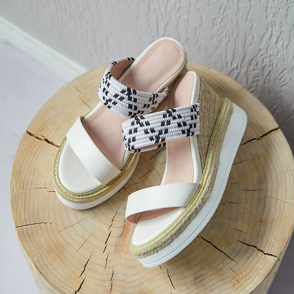 Сланцы ANNYMOLI женские из натуральной кожи босоножки на танкетке обувь воловьей