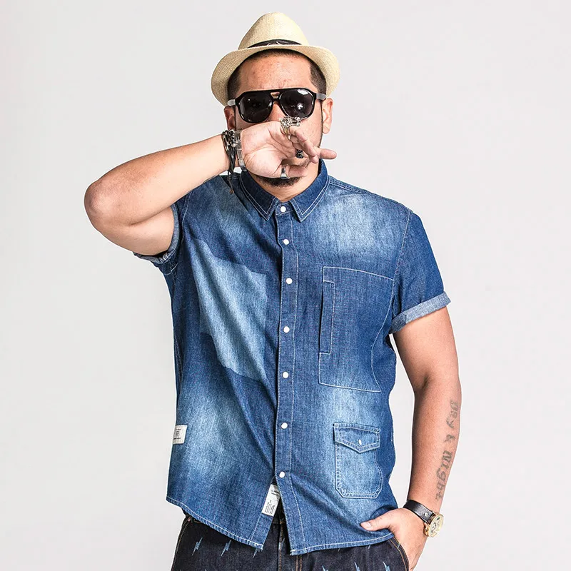 Моды для мужчин shirt2017summer хип-хоп мужчины джинсовые рубашки с коротким рукавом