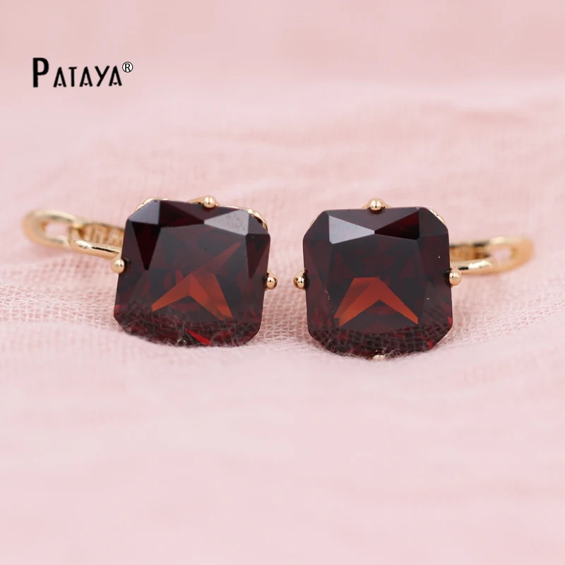 PATAYA, квадратный дизайн, висячие серьги, 585 Настоящее розовое золото, синий натуральный циркон, роскошные серьги для женщин, красные красивые ювелирные изделия