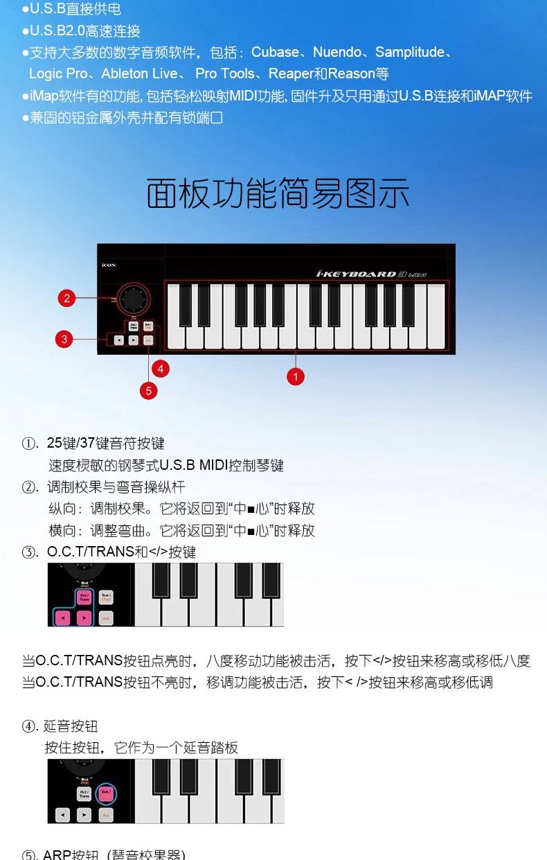 Значок iKeyboard 3 мини 25-ключ MIDI контроллер клавиатуры аранжировщик пианино клавиши в стиле USB MIDI контроллер клавиатуры
