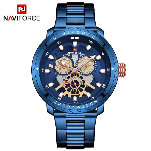 Новинка NAVIFORCE мужские часы Новые кварцевые 30 м Водонепроницаемые Дата Неделя мужские из нержавеющей стали мужские модные повседневные спортивные часы подарок для мужчин - Цвет: blue