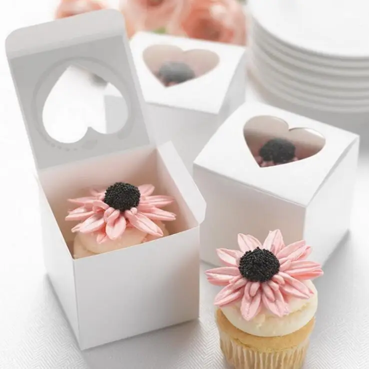 

50pcs White heart Big Cupcake wedding laser candy box favor box wedding favour box for girls boys birthday babyshow supplie