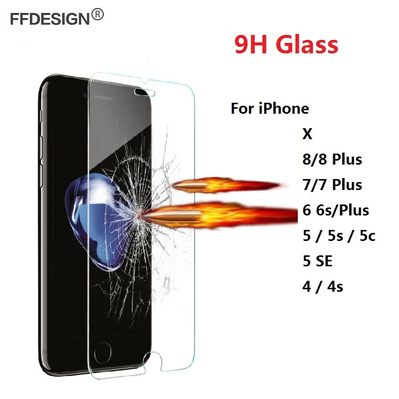 Защитная Стекло для iPhone X, 8, 7, 6, 6s плюс 5 SE 5 S 4 4S закаленное Стекло на iPhone SE, 6, 7, 8 Plus Экран защитная пленка Фольга Saver