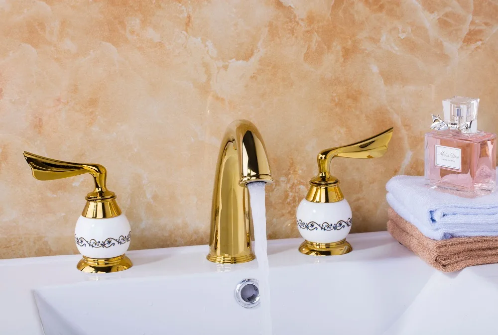 

98013 New Brand 3 Pcs Golden Color Tap Waterfall Bathroom Sink Bathtub Mixer Faucet